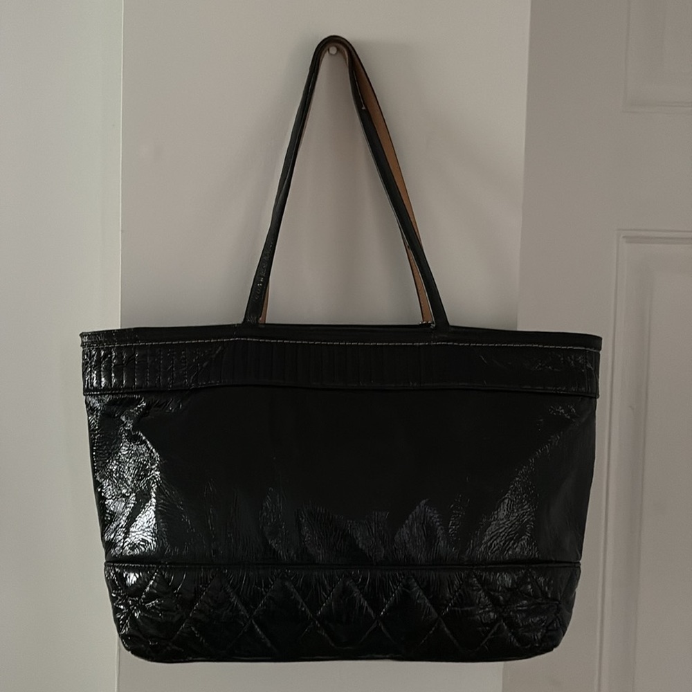 Coach Poppy Black Patent Leather Quilted Tote Bag - Picture 2 of 12